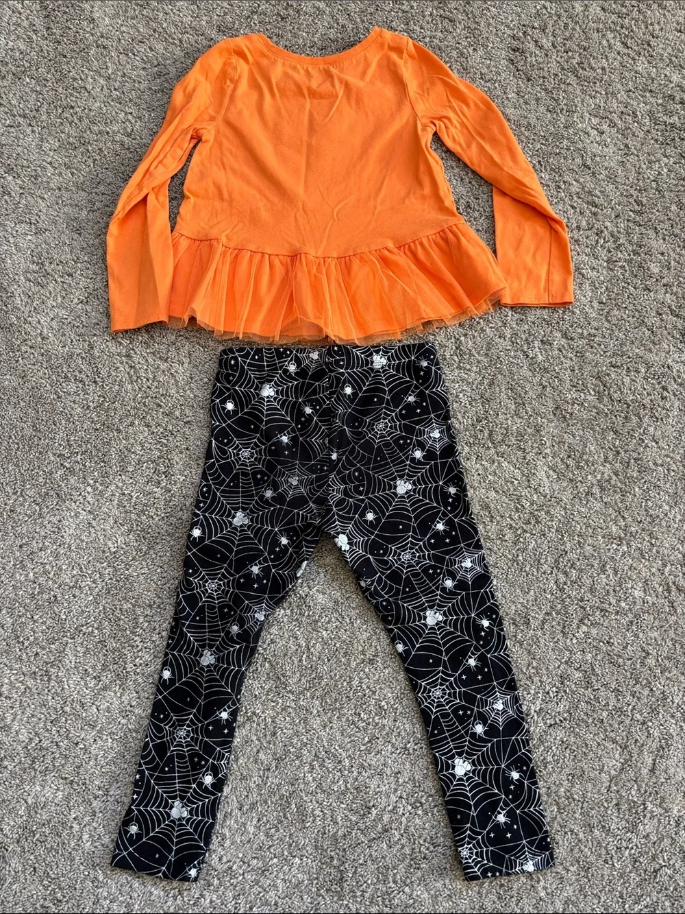 jumping beans Orange Tulle Tutu Top with Black Spiderweb Leggings Set